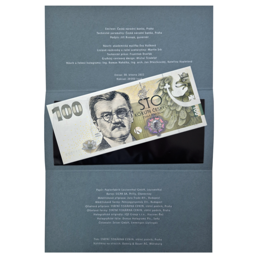 Pamětní bankovka 100 Kč 2022 Budování československé měny II - Kerel Engliš - přebal