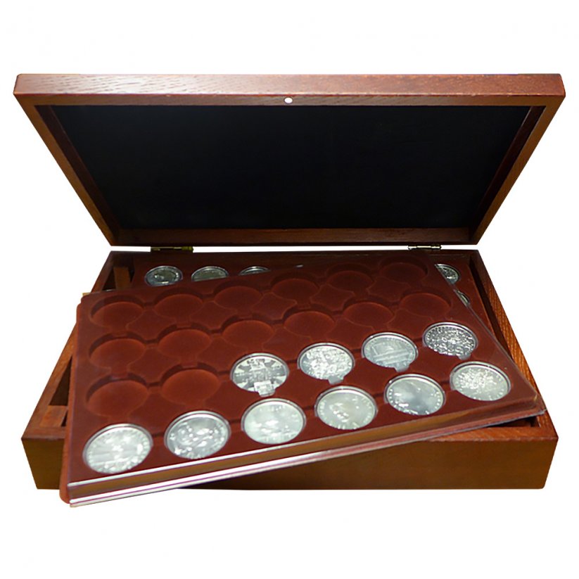 Luxusní dřevěná kazeta na stříbrné pamětní mince ČNB 1993 – 2025 - Barva vnitřku: červený vnitřek