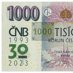 Oběžná bankovka 1000 Kč vzor 2008 s přítiskem 30. výročí ČNB a české měny