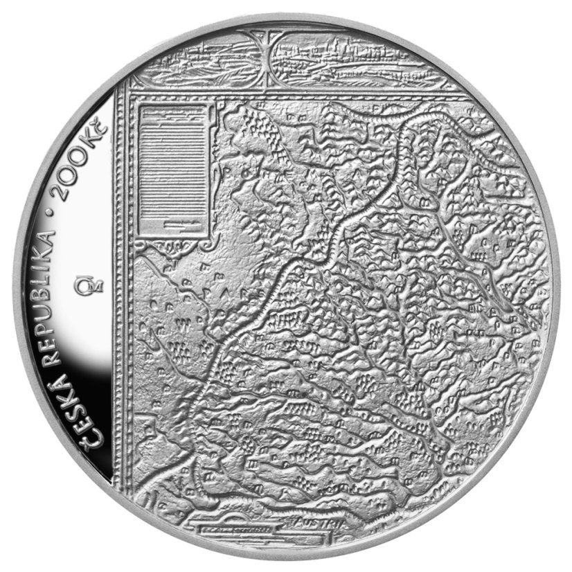 Komenského mapa Moravy - 400. výročí vydání, proof - líc - emise ČNB 2024
