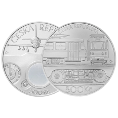 Sada stříbrných 500 Kč mincí letoun L-39 Albatros 2025 a tramvaj Tatra T3 2024 standard