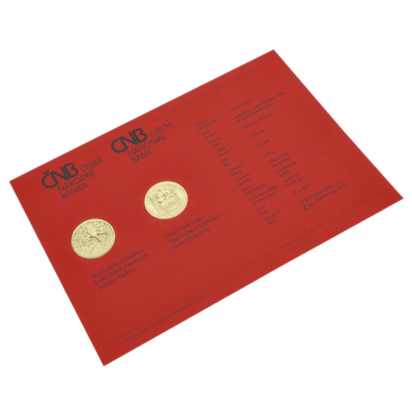 Zlatá český dukát Svatý Václav - certifikát, emise ČNB 2024