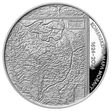 Komenského mapa Moravy - 400. výročí vydání, proof - rub - emise ČNB 2024 Komenského mapa Moravy - 400. výročí vydání, proof - rub - emise ČNB 2024