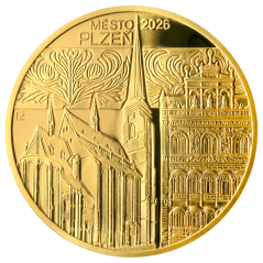 Zlatá mince 5000 Kč Městská památková rezervace Plzeň 2026 proof