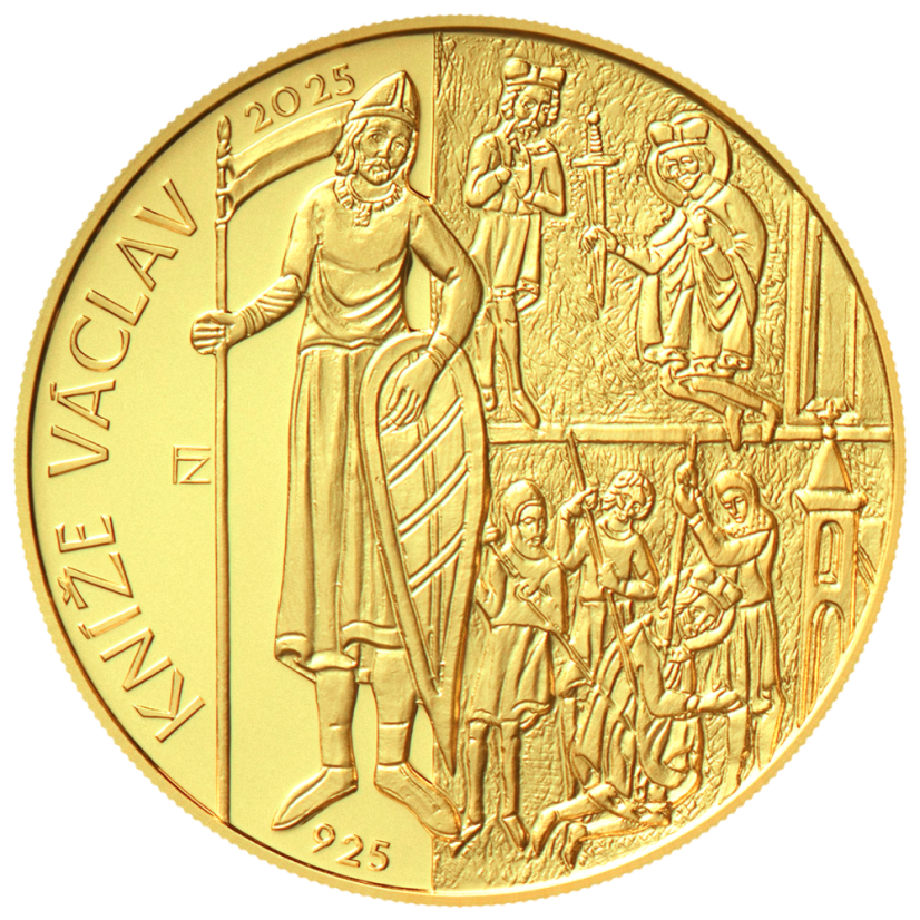 Mimořádná zlatá mince 10000 Kč Začátek vlády knížete Václava - rubová strana ČNB 2025