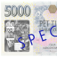 SPECIMEN oběžné bankovky 5000 Kč vzor 2023 s přítiskem 100. výročí zahájení činnosti Národní banky Československé , detail přítisku