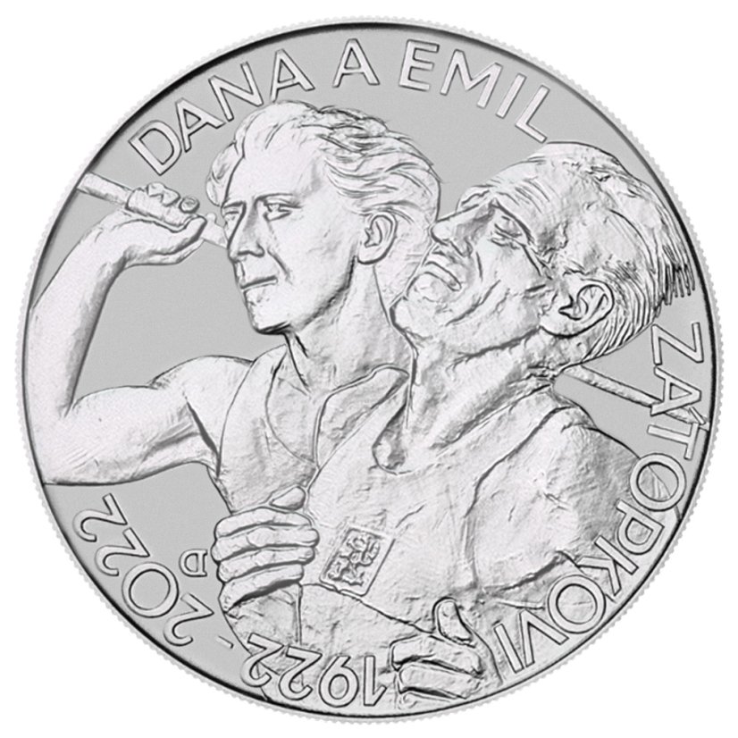 Dana a Emil Zátopkovi, 100. výročí narození, ČNB 2022, rubová strana, standard