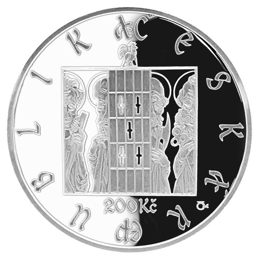 Sestrojení Staroměstského orloje 600. výročí, 200 Kč, proof, emise ČNB 2010, lícní strana