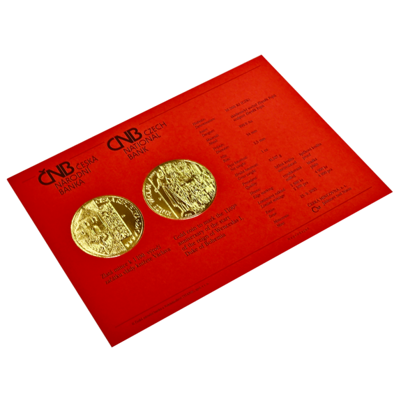 Mimořádná zlatá mince 10000 Kč Začátek vlády knížete Václava, ČNB 2025, katalogová karta