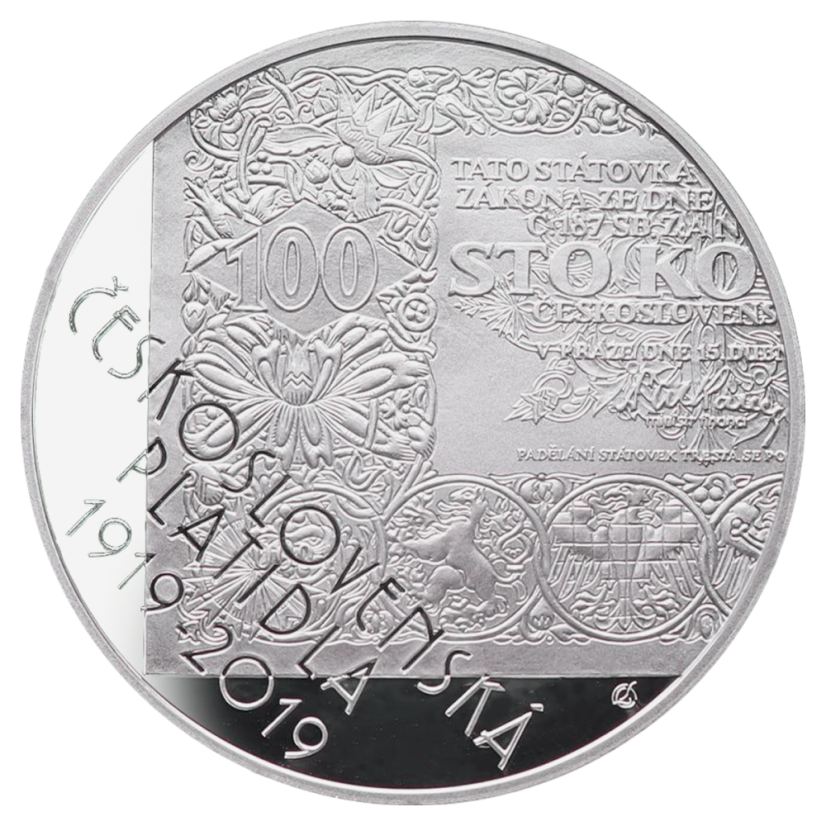 500 Kč Zahájení vydávání československých platidel 100. výročí , rub - proof, 2019
