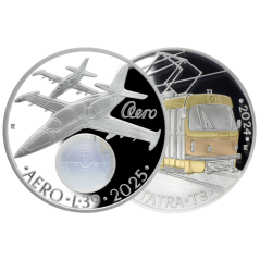Sada stříbrných 500 Kč mincí letoun L-39 Albatros 2025 a tramvaj Tatra T3 2024 proof