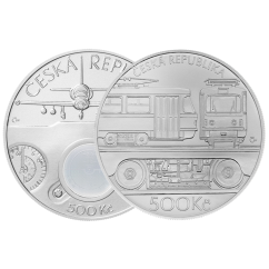 Sada stříbrných 500 Kč mincí letoun L-39 Albatros 2025 a tramvaj Tatra T3 2024 standard