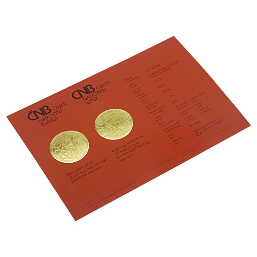 5000 Kč zlatá mince MPR Olomouc, katalogová karta, 2024