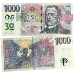 Oběžná bankovka 1000 Kč vzor 2008 s přítiskem 30. výročí ČNB a české měny
