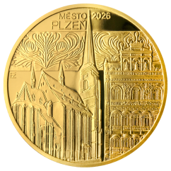 Zlatá mince 5000 Kč Městská památková rezervace Plzeň 2026 proof