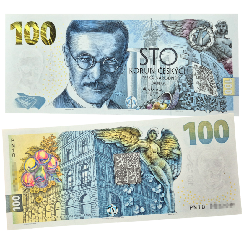 Pamětní bankovka 100 Kč 2026 Budování československé měny III - Vilém Pospíšil