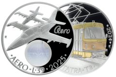 Sada stříbrných 500 Kč mincí letoun L-39 Albatros 2025 a tramvaj Tatra T3 2024 proof