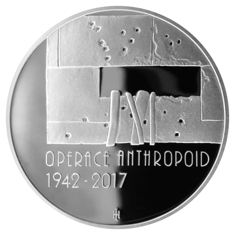 Operace Anthropoid 75. výročí, 200 Kč, ČNB 2017, rubová strana, proof