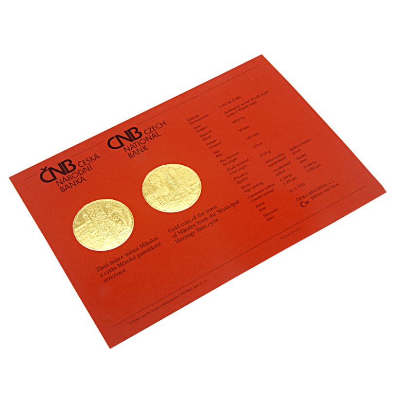 5000 Kč zlatá mince MPR Mikulov, katalogová karta, 2022