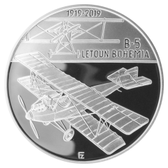Stříbrná mince 200 Kč Sestrojení prvního letounu československé výroby Bohemia B-5 100. výročí 2019 proof