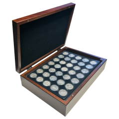 Luxusní dřevěná kazeta na stříbrné mince ČNB od roku 1993 černý samet