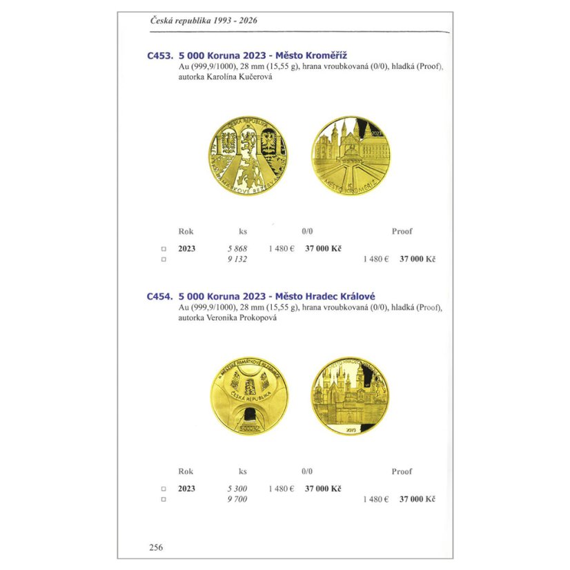 Ukázka grafického zpracování, Ceník mincí a medailí rok 1918 - 2026, Aurea
