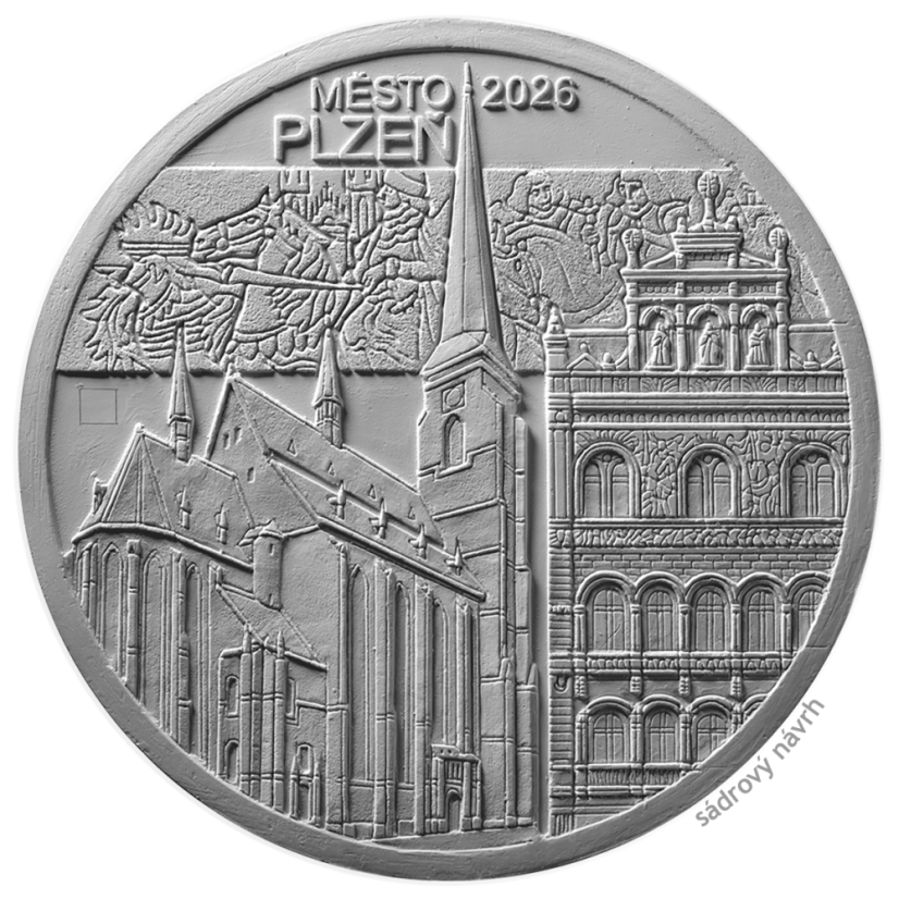 Umělecký sádrový návrh zlaté mince MPR Plzeň - rubová strana