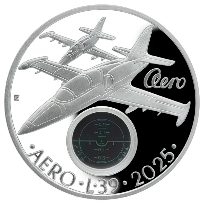 500 Kč Aero L-39 Albatros, rub - proof 2025, foceno na tmavém pozadí