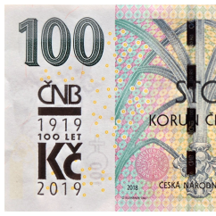 Oběžná bankovka 100 Kč vzor 2018 s přítiskem 100. výročí měnové odluky