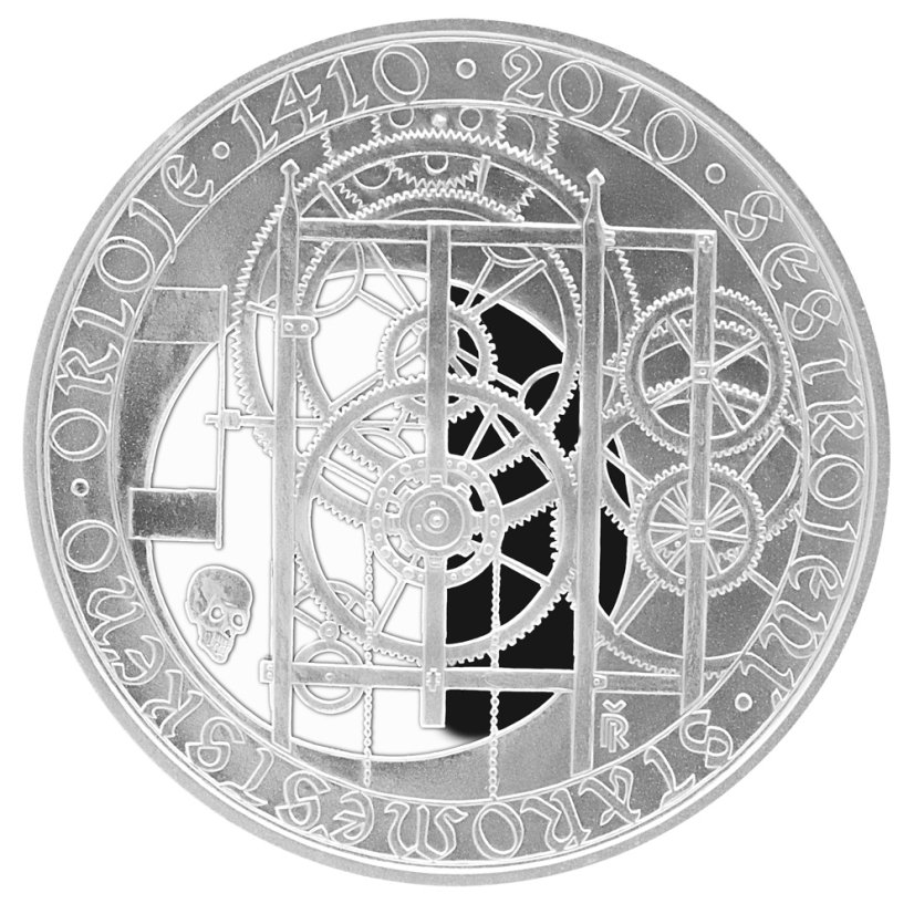 Sestrojení Staroměstského orloje 600. výročí, 200 Kč, proof, emise ČNB 2010, rubová strana
