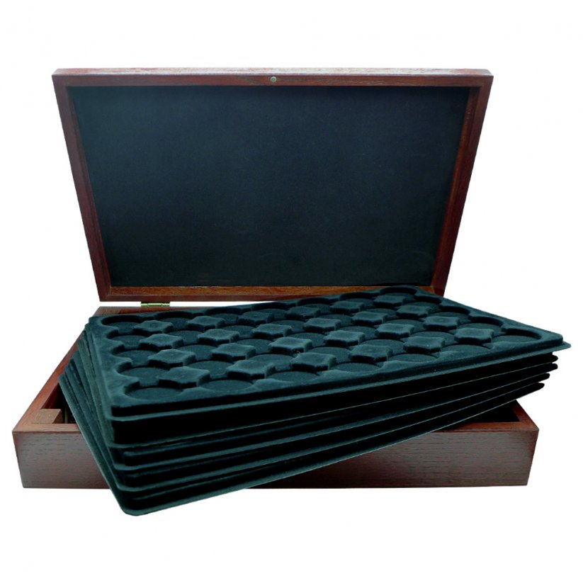 Luxusní dřevěná kazeta na stříbrné mince ČNB od roku 1993 černý samet