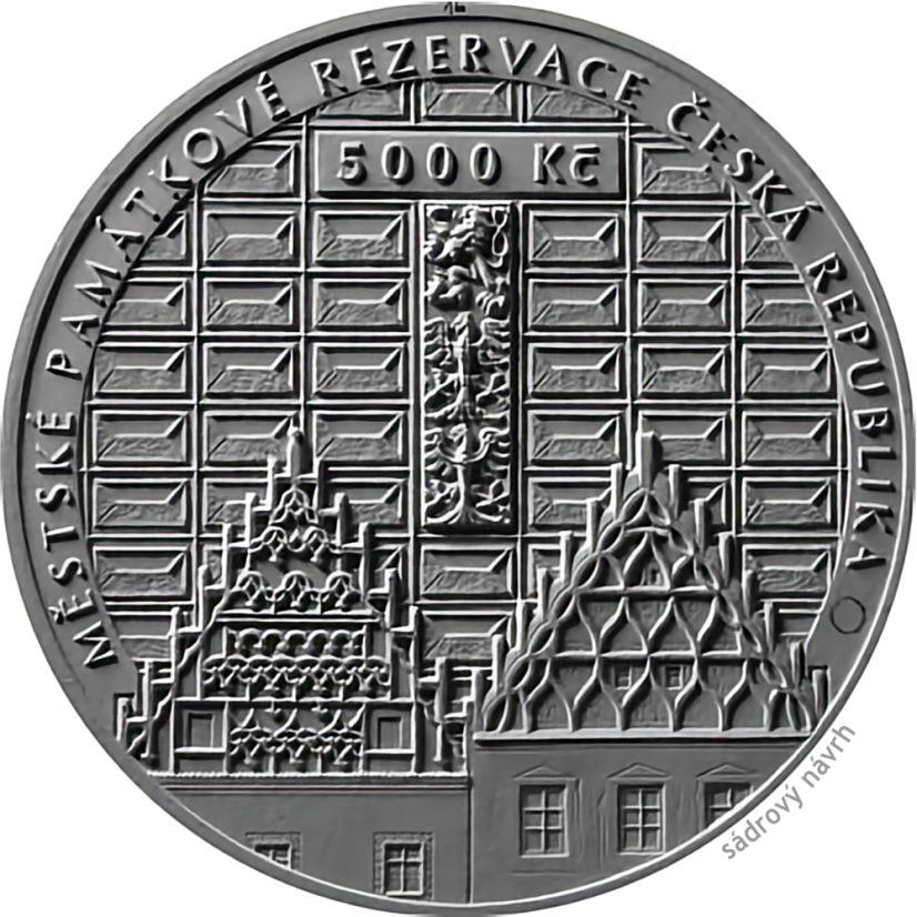 5000 Kč zlatá mince MPR Tábor, líc - sádrový návrh, 2025