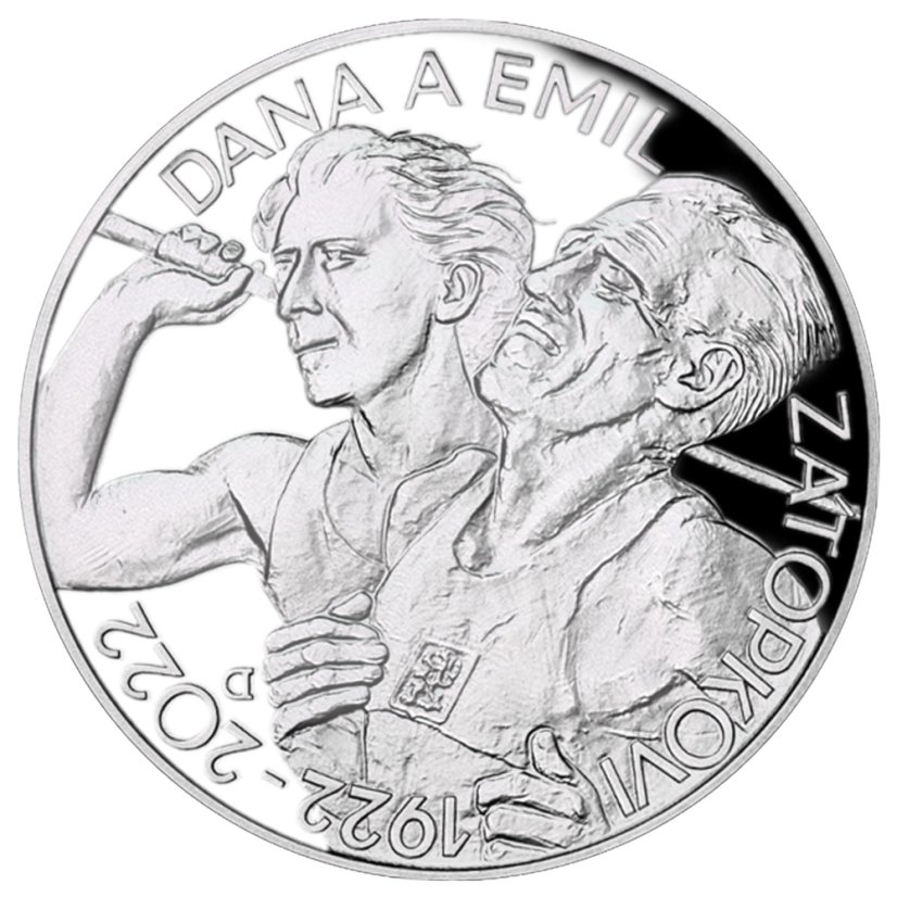 Dana a Emil Zátopkovi, 100. výročí narození, ČNB 2022, rubová strana, proof