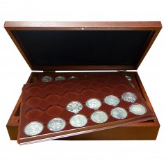 Luxusní dřevěná kazeta na stříbrné pamětní mince ČNB 1993 – 2025
